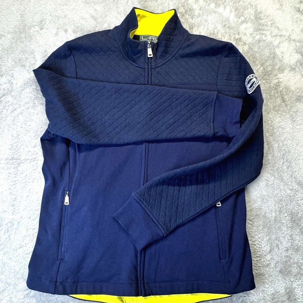 Ralph Lauren Active Women's Quilted Navy Zip Jacket Large Navy Yellow Athleisure